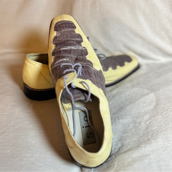 SIO Cream & Gray Croc-Embossed Leather Classy Dress Shoes Square Toe Men’s 11 - Picture 2 of 7